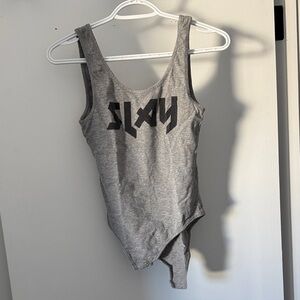 Gray 'SLAY' Graphic Tank Bodysuit